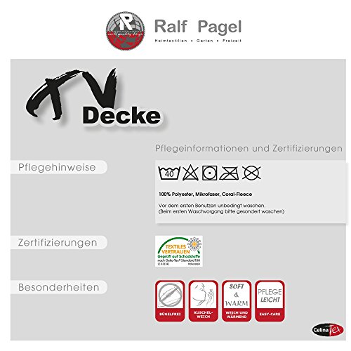TV-Decke mit Ärmeln | XL-Kuscheldecke 170 x 200 cm + 50 cm Fußtasche und Handytasche | Mikrofaser-Fleece Ärmeldecke | CelinaTex 0003208 grau - 2