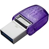 Kingston DataTraveler microDuo 3C USB Bellek 256GB USB Gen 3 Type-C ve Type-A - DTDUO3CG3/256GB, Mor + G&uuml;m&uuml;ş