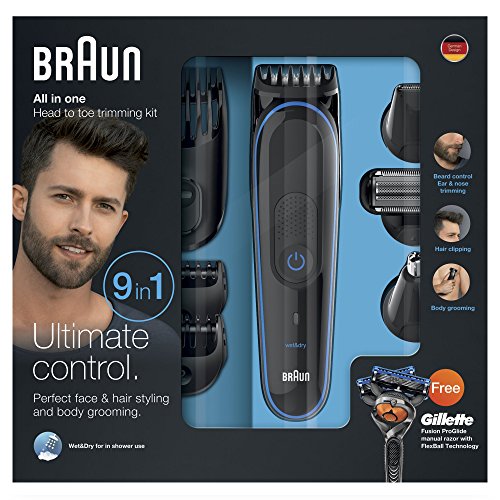 Braun Multigroomer 9-in-1 Bartschneider MGK3080, Rasierer, Trimmer, Bodygroomer mit Gillette Flexball, schwarz/blau - 7