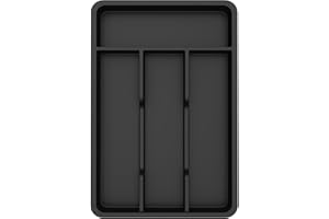 Lifewit Small Cutlery Tray, 31.5x19.8cm Cutlery Drawer Organiser, Utensil Holder for Kitchen Storage Spoon Fork Knives,4 Compartments,Black
