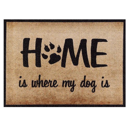 Fußmatte Mein Hund 50x70 cm groß, Waschbar für Außen Innen, Lustige Schmutzfangmatte Beige Rutschfest ohne Trittrand, Teppich für Haustüre Flur Wohnzimmer, Home is where my dog is Fußabtreter Geschenk