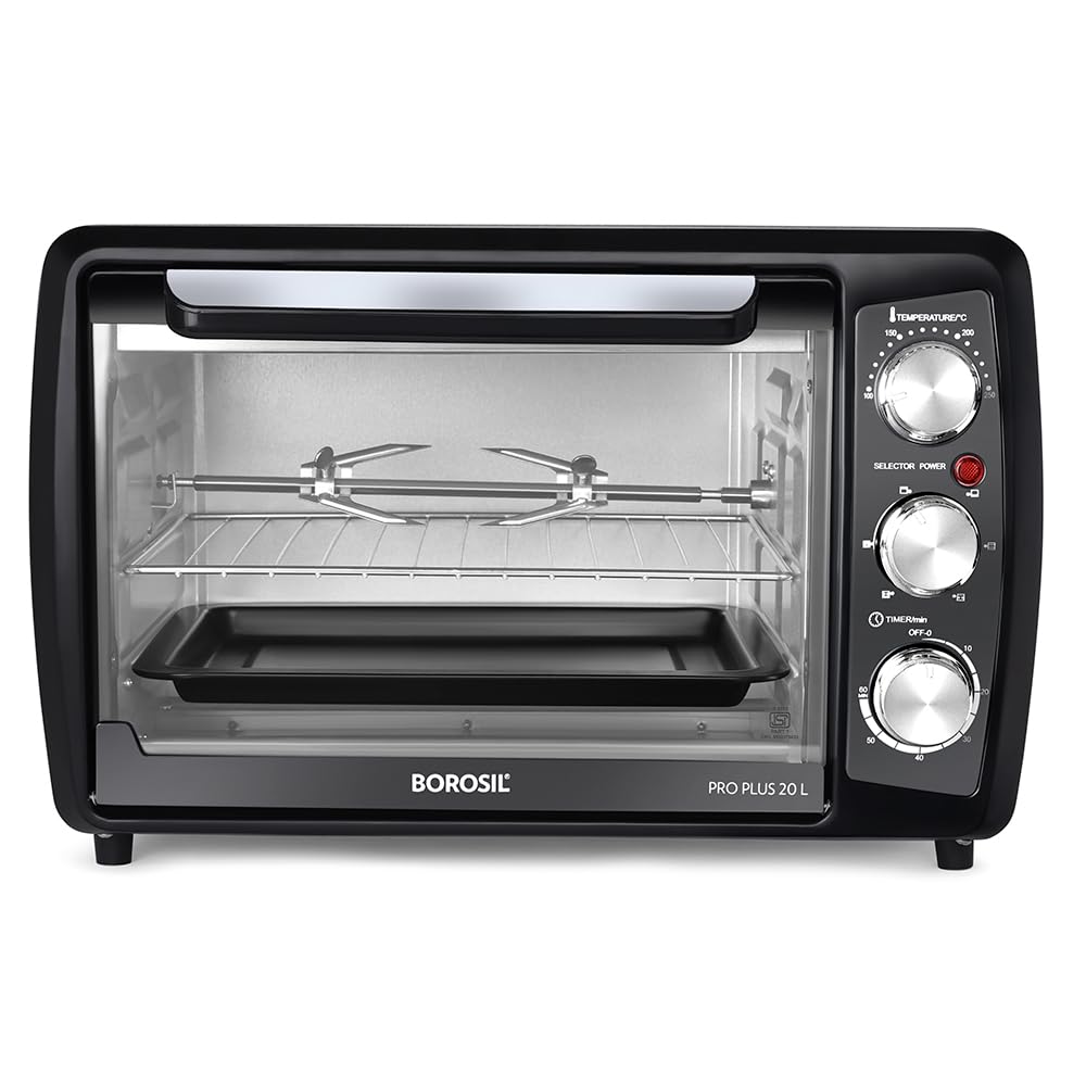 SEO-friendly product title: "Borosil OTG Pro Plus 20L Oven Toaster Griller | Motorized Rotisserie | 6 Heating Options"