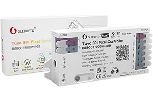 GLEDOPTO Contrôleur de Bandes LED SPI ZigBee Tuya, GL-SPI-206P, Compatible avec RGBCCT/RGBW/RGB, 15A Max, 1000 LEDs, Music Sync, Scènes Dynamiques, Commandes Segmentées