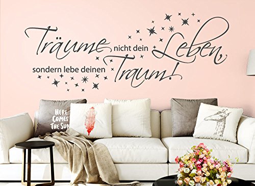 Wandora W1456 Wandtattoo Spruch Träume nicht dein leben, sondern lebe deinen Traum! silbergrau (BxH) 100 x 39 cm - 4