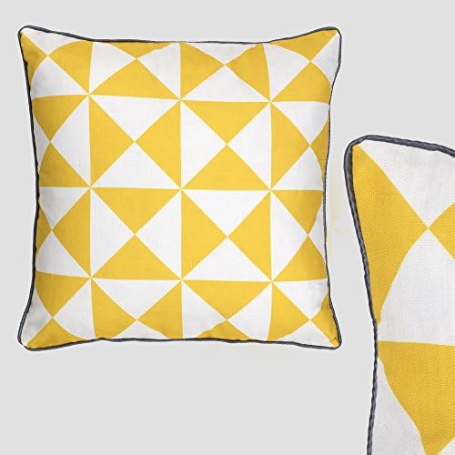 Cushoo - Yellow Geometric Cushion Cover w/ Grey Edge Piping | 45cm 18in | Cover Only