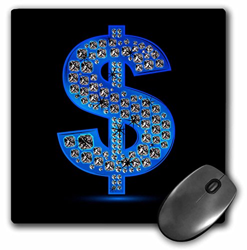 3dRose mp_125859_1 8 x 8-Inch A Diamond Studded Look Bling Blue Dollar Sign Image Mouse Pad