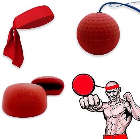 Ancees Boxing Reflex Ball Training, Fight Ball Reflex with Head Band Punch Gloves Quick Puncher Boxing Speed Ball Great for Training Gym Equipment Super for both Training and Fitness (Red)