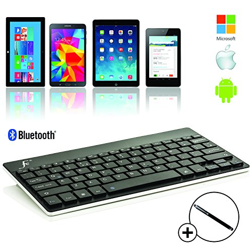 ForeFront Cases® Neue drahtlose Bluetooth Tastatur mit universeller Kompatibilität - Apple iPad Air, Mini, Mini Retina, iPad 2, iPad 3, Samsung Galaxy Tab PRO 7.0, Tab PRO 8.0, Tab PRO 10.1, Tab 4 7.0, Tab 4 8.0, Tab 4 10.1, Tab PRO 8.4, Tab PRO 10.1, Google Nexus 7 – Vollständiges QWERTZ-Layout und eingebauter, wiederaufladbarer Akku Keyboard inkl. Eingabestift
