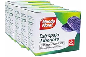 MUNDO FLORAL Estropajo jabonoso con detergente para Eliminar la Grasa de Utensilios de Cocina. Caja de 24 Packs de 6 uds: 144 estropajos en Total