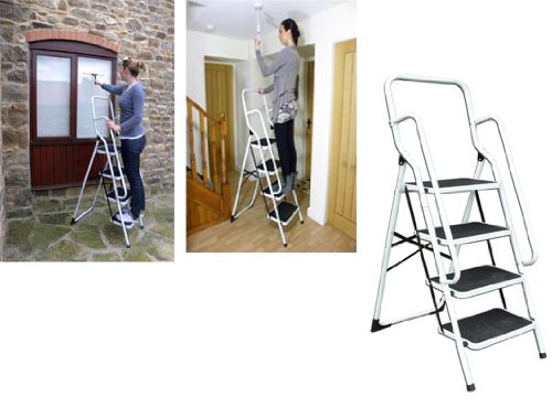 Trittleiter, 4 Stufen, Sicherheitsgeländer - 2