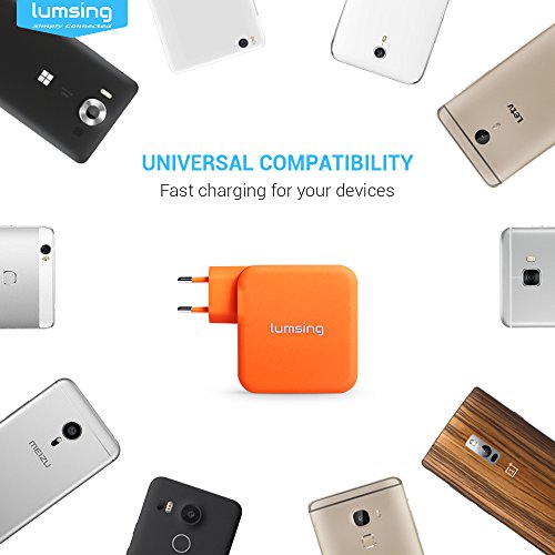 Lumsing Quick Charge 3.0 35W USB Ladegerät Wand Ladeadapter, 1 Port QC3.0 + 2 Port mit Smart IC Technologie Wall Charger für iPhone7/ 7Plus, iPad, HTC One A9/M9, Nexus 6, LG G5 V10 ,Smartphones Tablets und andere USB-ladende Geräte (Orange) - 6