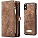 Price comparison product image Leather Wallet Phone Case iPhone X Premium Zipper Flip Wallet Case Cover With Detachable Magnetic Hard Case,Brown