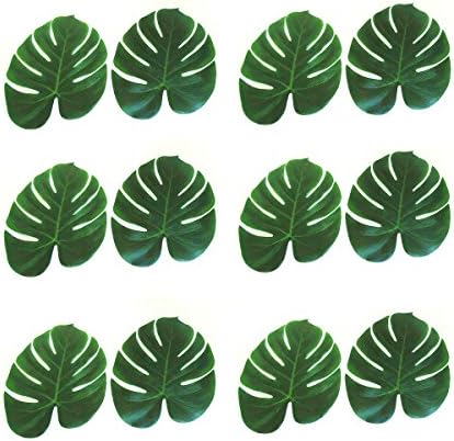 12pcs 8 Inch Tropical Palm Leaves Artificial Plant Leaves for Hawaiian Luau Beach Theme Party Decorations