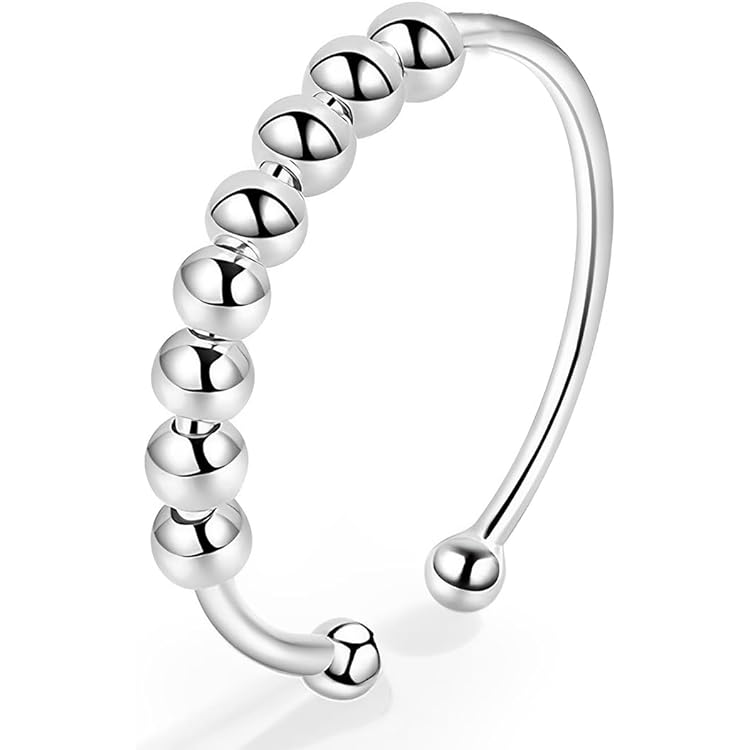 2 Bagues Tournantes Anti-Stress HABNI - Argent Sterling 925, Acier Inoxydable, Billes 3mm, Pour Anxiété Fidget