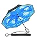 Produktbild Reversion Regenschirm Reverse-Double-Layer-Folding Inverted Regenschirm C- förmigen Hands Free Griff Best Compact Regenschirm Reise für Auto (Himmel Wolke)