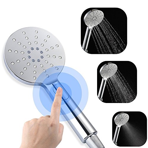 DSIKER® Wellness wasserspar Duschkopf, 3 verschiedenen Strahlfunktionen,Push-Control-Flow Control-Taste für einfache Einhandbedienung Wellnessbrause, Brausekopf, Brause, showerhead,Rainshower Regendusche Duschbrause Handbrause,3 Strahlarten,chrom