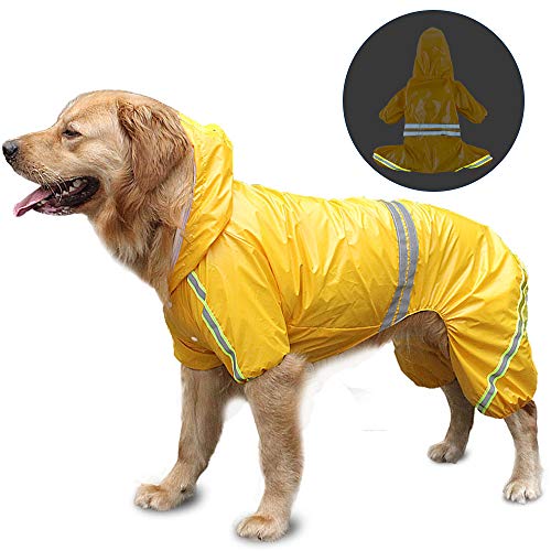 SALOVES Chubasqueros Impermeables para Mascotas Perros con Capucha para Perro Mediano y Grande con Collar Agujero Tiras Reflectoras Transpirable Impermeable 100% Chaqueta para Lluvia