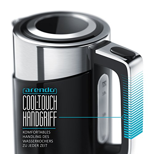 Arendo – 3000 Watt Edelstahl Wasserkocher | Cool-Touch Doppelwand-Design | 3000 Watt Leistungsaufnahme (Schnellkoch Wasserkocher) | Strix-Controller / automatisch Abschaltung | integrierter Kalkfilter | 1,7 Liter - 5