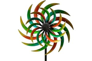 KLOCKE GARTENDEKORATION Windrad Garten Tricolour - Metall - Ø 40cm / Höhe: 170cm - Wetterfest - Hochwertige Qualität & Stabiler Standstab - Gartenstecker/Metallwindrad/Windräder - Gartendeko