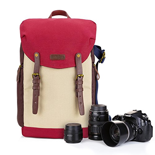Koolertron Sac    Dos Sac de Cam  ra Sacoche de Voyage en Nylon Professionnel pour Appareil Photo Reflex DSLR Canon EOS  Nikon Sony avec Housse de pluie   tanche  Rouge 