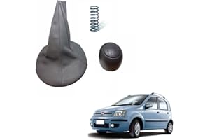 Generico Set Cuffia e Pomello Leva Cambio per Panda 169 da 2003 a 2011 Impugnatura 5 Marce Manopola Manuale Grigio con Molla