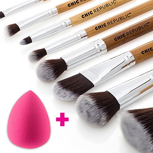 Bamboo Makeup Brushes - 11 Piece Set with Premium Synthetic Hair and Natural Bamboo Handles for Face Cheeks and Eyes, BONUS Complexion Beauty Makeup Sponge Blender!