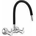 Ruhe® Kara Sink Mixer Flexible Spout Faucet/Tap | (Foam Flow Function) 20Inch Double Lever Sink Mixer Flexible Silicon Black Spout Faucet/Tap | Wall Mount | Chrome Finish for Kitchen Sinks & Bathrooms