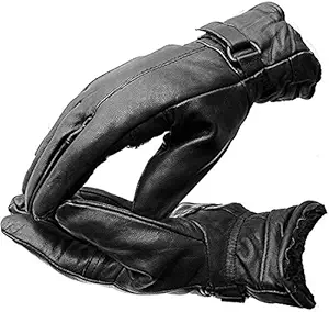 Mourya Saller Men Black Solid Leather Warm Winter Riding Gloves, Protective Cycling Bike Motorcycle Gloves ||Black ||Free Size || (Pack of 1)