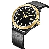 LLLS Men es Analogue Quartz Wrist Watch Date Luminous Fashion Waterproof Black Genuine Leather Watch Band