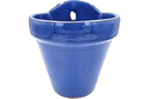 FRANCACOR Maceta Colgante Pared Barro Esmalte Azul ELECTRICO 18 cms Exterior