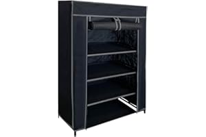 Acomoda Textil – Armario de Tela Organizador de Ropa Resistente al Polvo de Fácil Montaje. Ropero Negro con Estantes Desmontable y Ligero para Dormitorio, Apartamento. (5 Estantes, 60x30x89 cm)