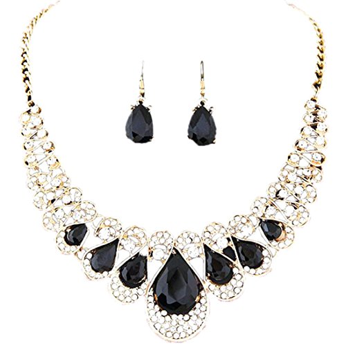 SMARTLADY - Mujeres Bohemia color Collar Aretes Joyería Conjunto (Neg