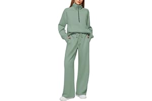 CHANPNING Tuta Donna Sportiva Invernale Felpa con 1/2 Zip Senza Cappuccio e Pantaloni Tuta Gamba Larga Set Due Pezzi Completo Palestra Tinta Unita Sportivo Completi Eleganti Comodo Tute da Ginnastica Completa
