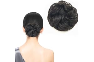 LARFRAECY Postiche Chignon Queue 1PCS Bouclé Chignon Postiche Cercle,Naturel synthétique Chouchou Postiche de Chignon Elastique,Ondulés Cheveux Elastique Naturel Faux Chignon pour Fille (Brun noir noir)
