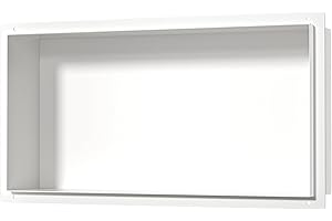 Bernkot Nicho de ducha de acero inoxidable blanco 60 cm × 30 cm × 10 cm No requiere azulejos ducha nicho para almacenamiento de baño nicho de ducha empotrada sin bordes, montaje al ras