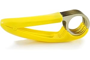 Aczyqws 1 PCS Banana Slicer,ABS + Stainless Steel Fruit and Vegetable Salad Peeler Cutter Kitchen Tools for Banana, Sausage, Strawberry,Grape,Multi Functional Fruit Salad Slicer Cutter(Yellow)