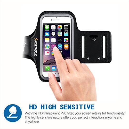 PORTHILIC Wasserfestes Sport-Armband iPhone,Android–LEBENSLANGE GEWÄHRLEISTUNG – Mit Schlüsselhalter, Kabelfach, Kartenhalter für iPhone 7/6/6S,Galaxy S7/S6/S5,iPhone 5/5S/SE bis 5.1 Inch (Schwarz) - 3