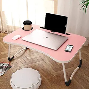 bynol Study Table Laptop Table Foldable Solid Wooden, with Cup & Pen Holder for Girls Boys Kids Children Used for Reading, Study, Homework Best for Students (Pink)