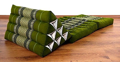 Kapokkissen der Marke Asia Wohnstudio, Thaikissen aus Thailand, Thaikissen mit 2 Auflagen, Dreieckskissen bzw. Triangelkissen als Jumbo XXL Sitzkissen und Thaimatte (grün) - 3