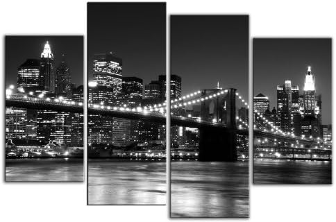Extra Large New York Black and white Canvas artwork 4 pieces multi panel split canvas completely ready to hang hanging cord attached, hanging template included hand made printed to order UK company- wall space 60” width 44” height (153 x 112 cm)