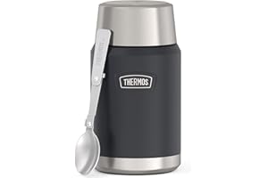 Thermos ICON Food Jar 0,71 l, ciemnoszary/grafitowy matowy, naczynie na jedzenie 710 ml, podwójne ścianki ze stali nierdzewnej 18/8, utrzymuje ciepło i zimno, ze składaną łyżką, antypoślizgowe dno,