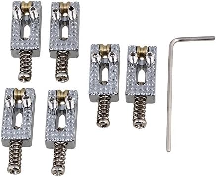 Yibuy Silver Metal Roller Bridge Tremolo Saddles &amp; Wrench for Electric Guitar Set of 6