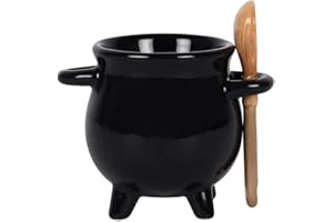 something different Adorabile portauovo a forma di calderone nero con cucchiaio di scopa, 6,5 cm x 9 cm x 6,5 cm (1 pezzo), design strega, divertente e unico, perfetto accessorio da cucina regalo