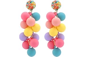 IMINI Rainbow Acrylic Ball Dangle Drop Earrings for Women Girls Long Tassel Statement stud Earring Colorful Beaded Dangling Earrings Cute Jewelry Gifts Summer Party