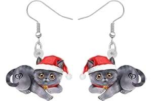 RAIDIN Boucles d'oreilles pendantes en acrylique chat mignon Animaux de compagnie de Noël pour femmes filles Bijoux Anime Kitten Cadeaux pour les amoureux des chats
