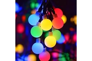 FOHIL Solarny łańcuch świetlny do użytku na zewnątrz – 11 m, 60 diod LED, 8 trybów świecenia, wodoszczelność IP65, kule dekoracyjne, do ogrodu, na balkon, drzewa, trawnik, imprezę, podwórko, Boże Narodzenie (kolorowy)