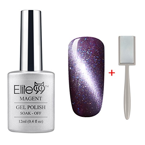 Elite99 Soak Off UV LED Magnetic Cat Eye Color 3D Nail Gel Polish 12ml Glitter Dark Purple (6586)+ Free Gift (Magnet Stick)