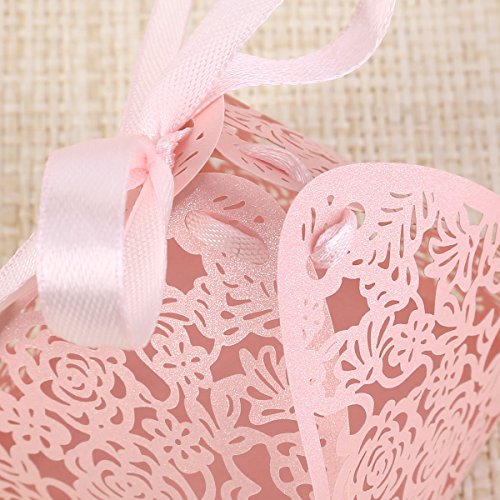25 x Pink Laser Cut Hochzeit Taufe Gastgeschenk Geschenkbox Kartonage Schachtel Bonboniere Box Hochzeit Dekoration Hochzeitsdeko Tischdeko - 5