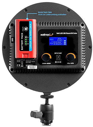 SET - Walimex Pro Soft LED 200 Round Bi-Color CRI: 93-95Ra TLCI >95 with Baxxtar PRO battery pack for NP-F550