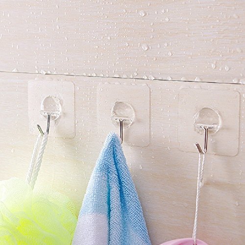 Veewon Neue 11.2lb/5kg (Maximum) Nagel-freie transparente mehrfachverwendbare Hochleistungs Wandhaken Für Hut / Tuch / Robe / Kleidung, kein Kratzer, wasserdicht und ölbeständig, groß für Badezimmer und Küche Wandtuch Haken und Deckenhänger, 6er Set - 3